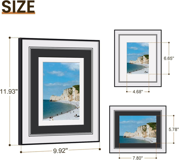 8X10 Picture Frame with Dual Mats, Black Photo Frames Matted for 5X7/6X82