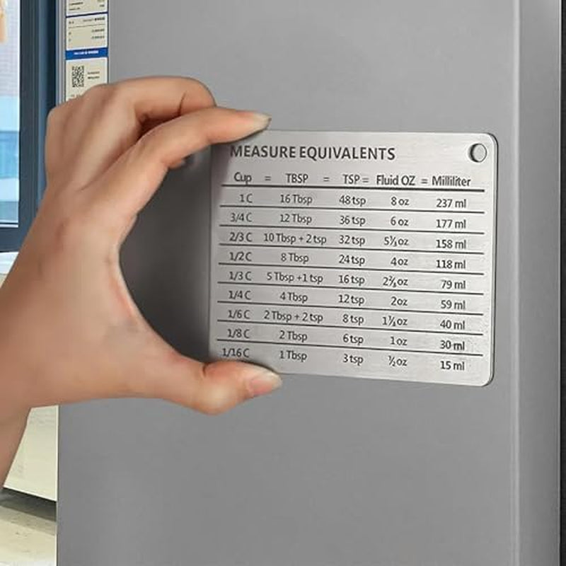 conversion-chart-magnet-for-refrigerator-stainless-measurement-conversions-for-cups-tablespoons-teaspoons-fluid-oz-and-milliliters-silver