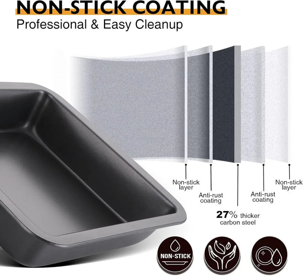 8X8 Cake Baking Pan Set, Nonstick Square Brownie Pans with Wider Grips, 2 Pieces, Heavy Duty, Grey8