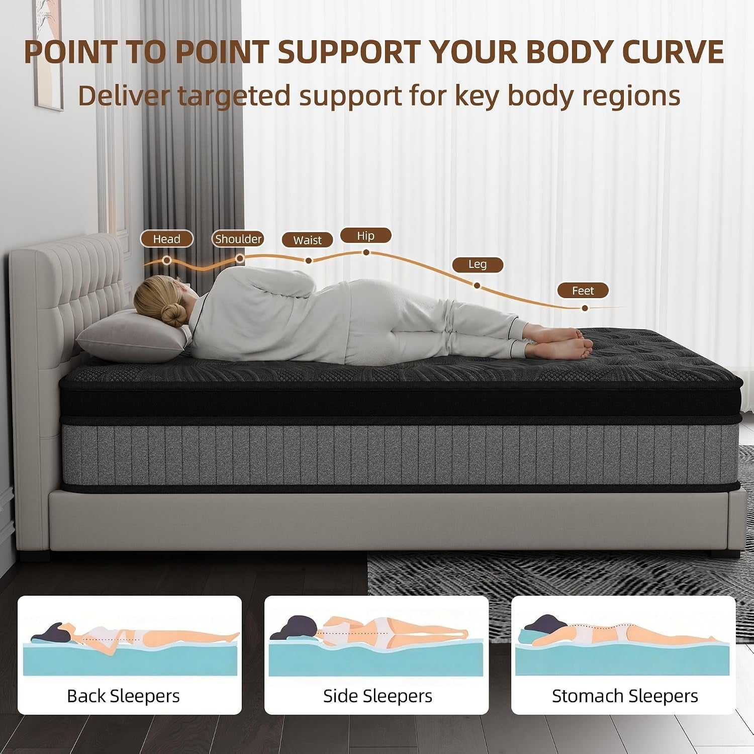queen-size-14-inch-hybrid-mattress-in-a-box-medium-firm-black-and-gray-fabric-cover-with-pocket-spring-and-memory-foam-breathable-supportive-cool-sleep-for-back-side-stomach-sleepers