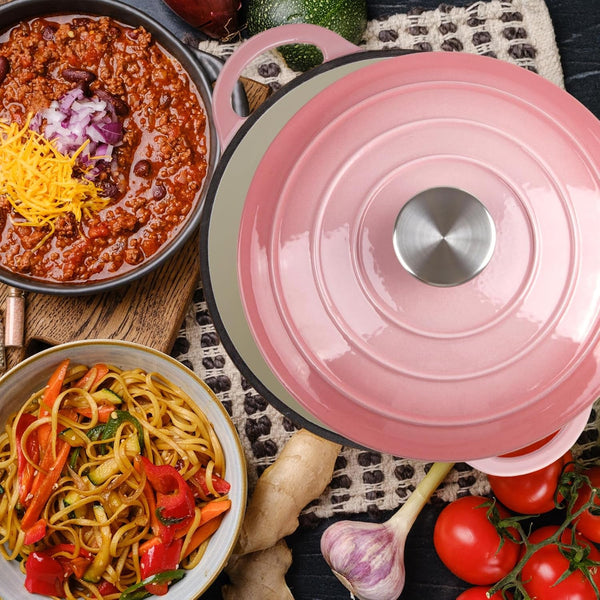 6 Quart Dutch Oven Enameled Cast Iron with Lid - Big Dual Handles - Oven Safe up to 500°F - Classic round Pot for Versatile Cooking Pink7