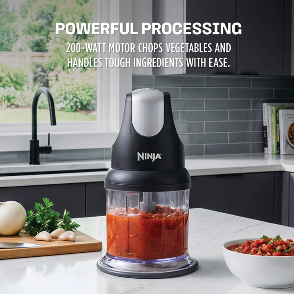 Ninja Express Chop Manual Food Processor, 16Oz Bowl, Gray, NJ100GR | One-Touch Pulse Chops, Grinds & Purees Garlic, Herbs, Nuts & More. 3-Cup Capacity, Stainless Blades, Dishwasher Safe.2