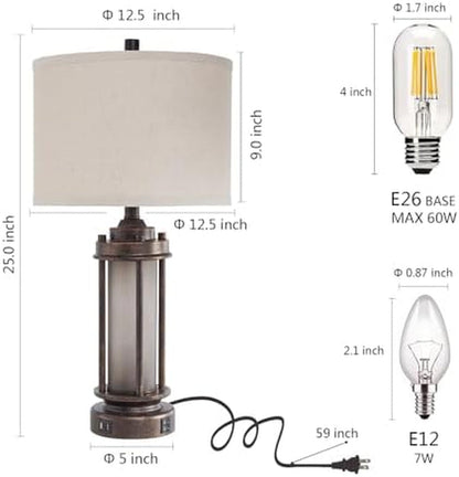 New - Same Matching Floor Lamp - 65'' Floor Lamp + 25'' Table Lamp, Farmhouse Nightstand Lamp with Frosted Glass Nightlight Linen Fabric Shade for Living Room, Bedroom, Entryway Office, Bulb Included7