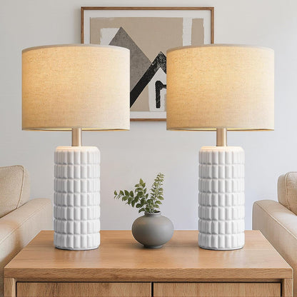 23" Ceramic Table Lamps Set of 2, Lamps for Bedroom, Light White1