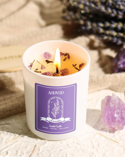 Lavender Scented Candle Set 2 Pack - Aromatherapy Candle with Crystals Inside, 14Oz Soy Candles for Home Scented, Birthday Gifts Mothers Day Candle for Women Mom5