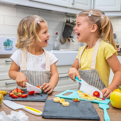 Toddler Knife Set for Real Cooking | Safe Kids Cutting | Ages 2-5 | Montessori Kitchen Tools | 2 Patented Choppers 3 Kid Safe Knives | BPA Free Dishwasher Safe | Birthday Christmas Gift4