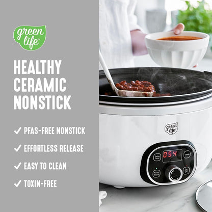 6QT Ceramic Nonstick Slow Cooker, Cooktop/Oven Safe, White | Pfas-Free Nonstick Removeable Inner Pot, Dishwasher Safe Components, Programmable, Keep Warm, Delay Timer, Family Sized3