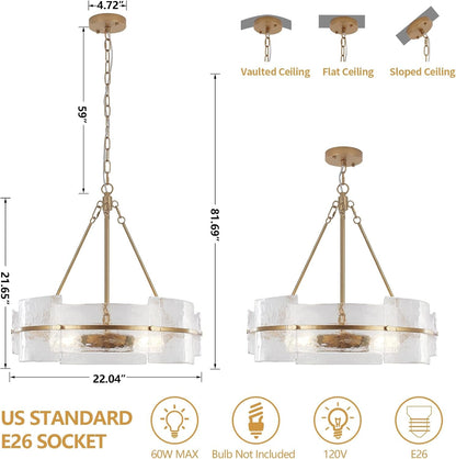 Modern Dining Room Chandelier 22” Gold Textured Glass Drum Chandelier7