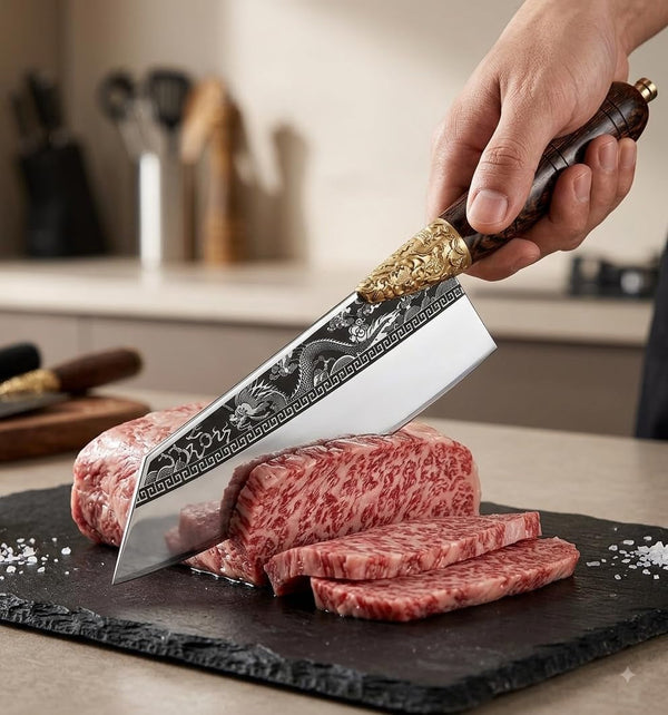 Dragon Engraved Chef Knife – Unique Gift for Men, Chefs & Collectors | 8.5" Razor-Sharp Japanese-Style Kitchen Knife, Mirror-Polished Stainless Steel Blade, Rosewood Handle & Premium Gift Box3