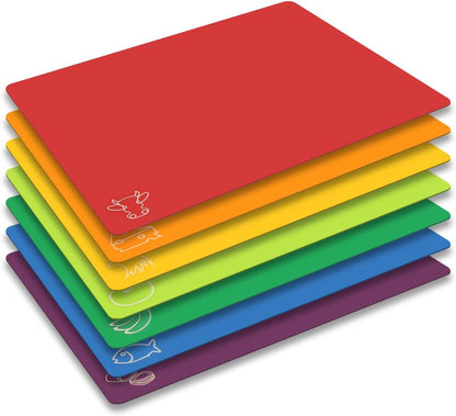 Cutting Board Mats Flexible Plastic Colored Mats with Food Icons,  Bpa-Free, Non-Porous, Anti-Skid Back and Dishwasher Safe, Set of 7 Rainbow - 7 Pieces1