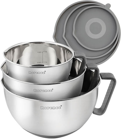Stainless Steel Mixing Bowls Set with Lids,1.5,3 & 5 Qt,Gray1