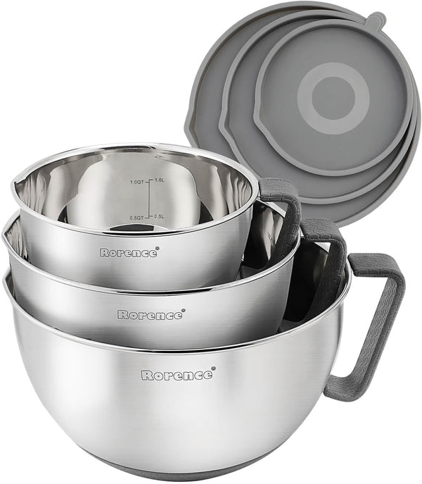 Stainless Steel Mixing Bowls Set with Lids,1.5,3 & 5 Qt,Gray1