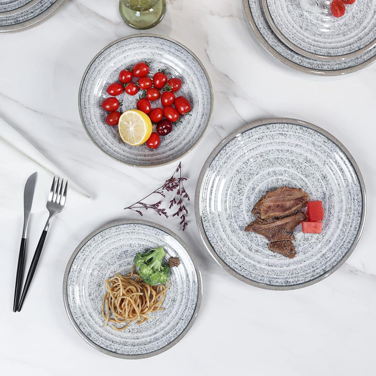 melamine-dinnerware-sets-12-pcs-service-for-4-plates-bowls-sets-grey