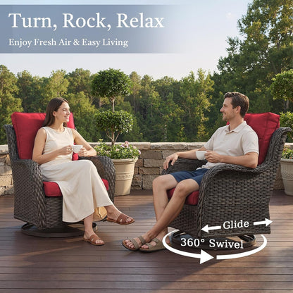 6 Piece High Back Patio Furniture Set - All Weather Patio Conversation Set with 4 Inch Thick Cushions and Deep Seating Swivel Glider Chairs & Outdoor Couch for Porch Deck Yard Pool3