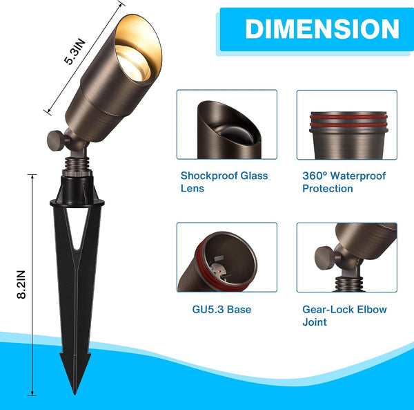 Solid Brass Low Voltage Landscape Lights Outdoor Landscape Lighting 12V Heavy Duty Outdoor Landscape Spotlights for Yard House, Waterproof Classic Bronze Spot Light Fixture without Bulb, 4 Pack8