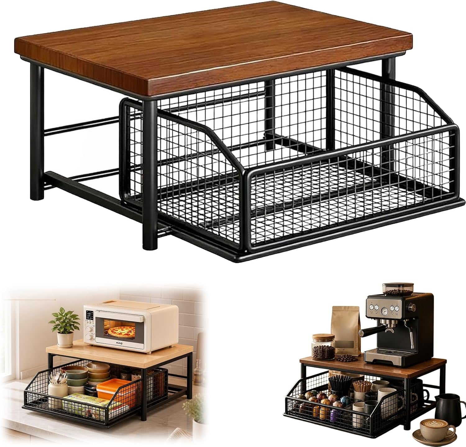kitchen-countertop-organizer-with-drawers-microwave-oven-rack-teak-microwave-storage-rack-with-pull-out-drawer-basket-space-saving-counter-shelf-rack-for-kitchen-no-installation-required