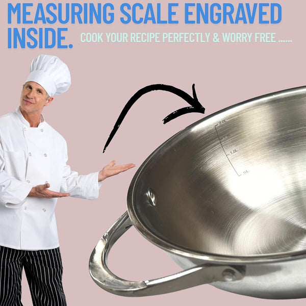 Stainless Steel Wok with Glass Lid, 3 QT - 10.2 Inch / 26 CM Tri-Ply Kadhai, Wide & Deep Cookware Stir-Fry Pans, Dishwasher & Oven Safe, Non-Toxic Cooking Wok Pan, Induction Compatible4