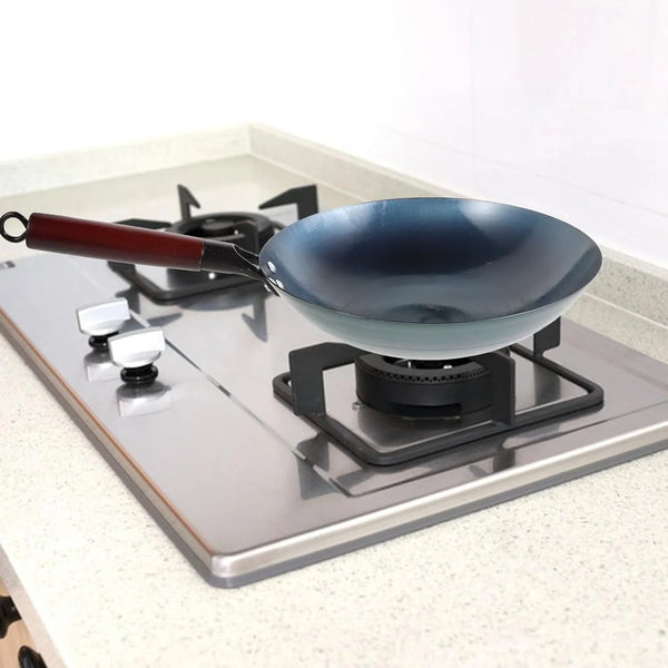 30Cm round Bottom Wok Pan with Wood Handle, 1.5Mm Thick Handmade Carbon Steel Stir-Fry Pan for Gas Stove, Traditional Non-Coated Cooking Pot for Home Kitchen Use4