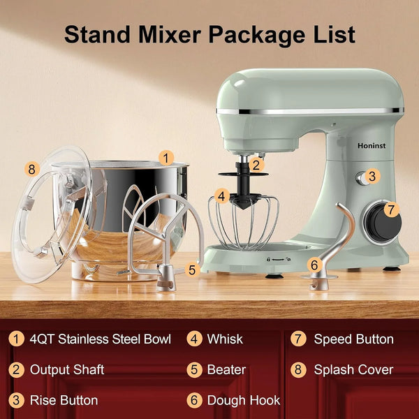 4QT Electric Stand Mixer, 10-Speed Tilt-Head Compact Kitchen Mixer | Multiple Stylish Colors | Food Mixer with Dough Hook & Beater & Whisk | for Cake & Bread | Dishwasher-Safe | Green2