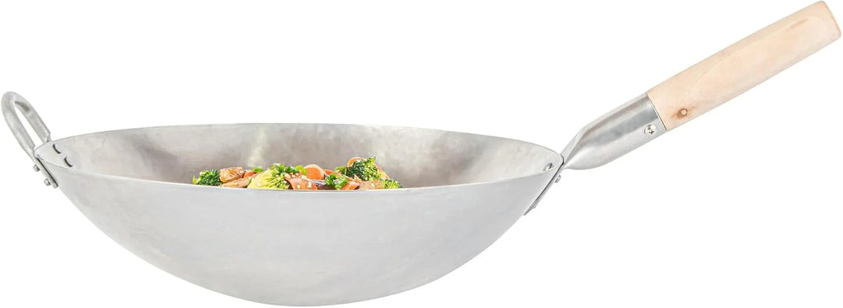 carbon-steel-wok-1-pack-of-14-inch-heavy-duty-stir-fry-pan-silver-hand-hammered-wok-efficient-maneuvering-steel-helper-handle-uniform-heat-distribution-asian-cooking
