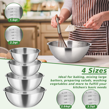 8 Pack Stainless Steel Mixing Bowls 1.3, 1.7, 2.6, and 3.2 Qt6