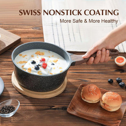 Nonstick Saucepan with Lid, 1.5 Quarts Small Pot with Swiss Granite Coating, Stay-Cool Handle, Multipurpose Handy Sauce Pot Small Kitchen Cooking Pot, Induction Comptable, PFOA Free | Small Pot with Swiss Granite Coating, Sauce Pot Kitchen Cooking Pot, Induction Compatible6