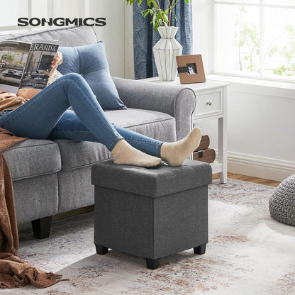 SONGMICS Storage Ottoman, Small Ottoman Foot Rest with Legs, 15 X 15 X 15.7 Inches Foot Stool, Load up to 660 Lb, for Living Room, Bedroom, Dorm, Dark Gray ULSF14GYZ2