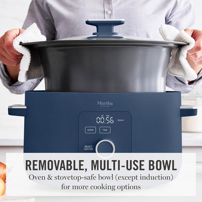 8 Quart Slow Cooker, Ceramic Nonstick Crock, Indigo Blue | 6 Modes, Delay Timer, Keep Warm, Dishwasher Safe Bowl & Glass Lid, Stovetop & Oven Safe Removable Pot, Simmet, Reheat, Warm4