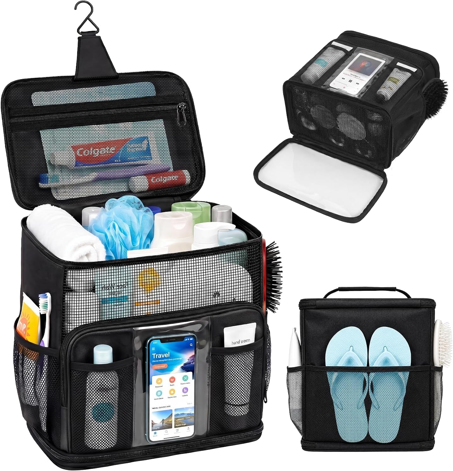 shower-caddy-portable-for-college-dorm-hanging-travel-toiletry-bag-with-phone-pocket-waterproof-bottom-cover-quick-dry-mesh-shower-bag-dorm-room-essentials-for-guys-girls-cruise-essentials-2026