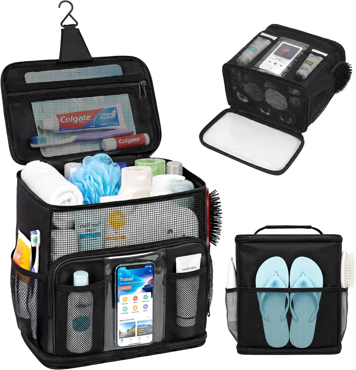 shower-caddy-portable-for-college-dorm-hanging-travel-toiletry-bag-with-phone-pocket-waterproof-bottom-cover-quick-dry-mesh-shower-bag-dorm-room-essentials-for-guys-girls-cruise-essentials-2026