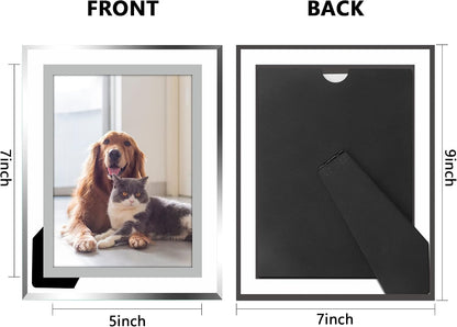 5X7 Picture Frame Set of 2, Clear Glass Photo Frames with Silver Edge, Horizontal or Vertical Display for Tabletop, Desk, Home, Office Decoration Fits 5X7 Photos Easy Photo Swap Gift Ready2