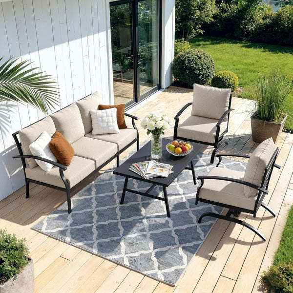 4 Piece Metal Outdoor Patio Furniture Set, Outdoor Sectional Sofa7