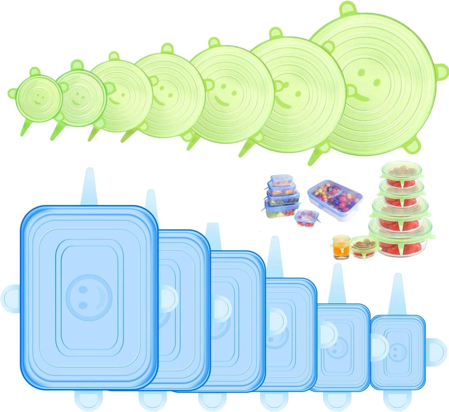 silicone-stretch-lids-for-food-storage-in-fridge-12-pack-silicone-lids-reusable-food-grade-silicone-bowl-covers-for-cups-bowls-and-dish-6-sizes-round-and-rectangle-shape