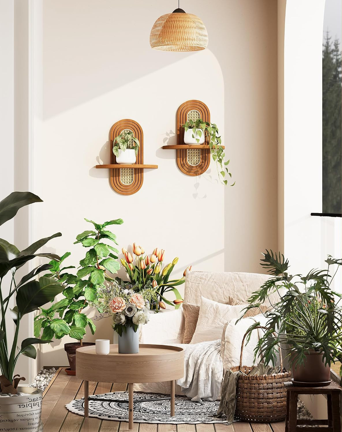floating-shelves-for-wall-boho-home-wall-decor-rattan-plant-shelf-set-of-2-mid-century-small-decorative-shelf-natural-wood-shelves-for-living-room-bedroom-house-office-walnut