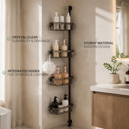 Corner Shower Caddy Tension Pole 4 Tier Rustproof Shampoo Organizer,Black2
