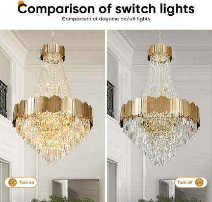 Crystal Chandeliers for High Ceilings 27-Light Modern Chandelier Large Gold Chandelier Light Fixture for Foyer,Living Room,Dining Room,Entryway Width-35.8 Inch7