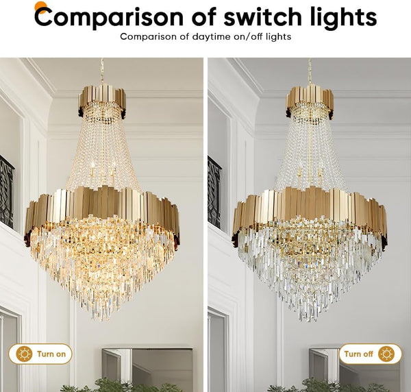 Crystal Chandeliers for High Ceilings 27-Light Modern Chandelier Large Gold Chandelier Light Fixture for Foyer,Living Room,Dining Room,Entryway Width-35.8 Inch7