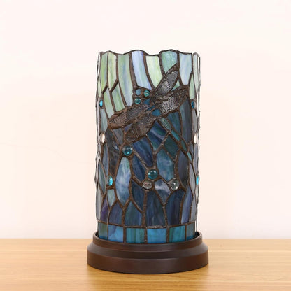 Tiffany Style Table Lamp for Bedroom Baroque Stained Glass Nightstand Bedside Night Lamp Party Light Hand-Made Art Home Deco Christmas Gifts W/ 2 LED Bulbs (3 Color Temperatures+Flame Bulb)8