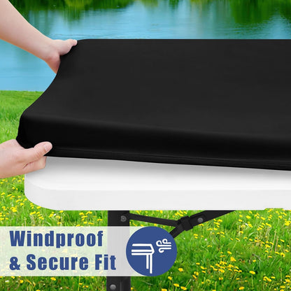 2 Pack Rectangle Spandex Fitted Table Cloth, 6FT Elastic Tablecloth | Washable Picnic Table Cover, Stretch Waterproof Table Cloths for Party, Patio, Dining, Kitchen, 30" X 72", Black3