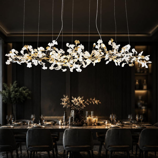 L98.42 Large Modern Chandelier for Dining Room, 20-Light Copper Tree Branch Chandeliers, Ginkgo Leaf Chandeliers, H65 Brass Chandelier for Restaurants, Hotelsand, Clubs, Living Room1