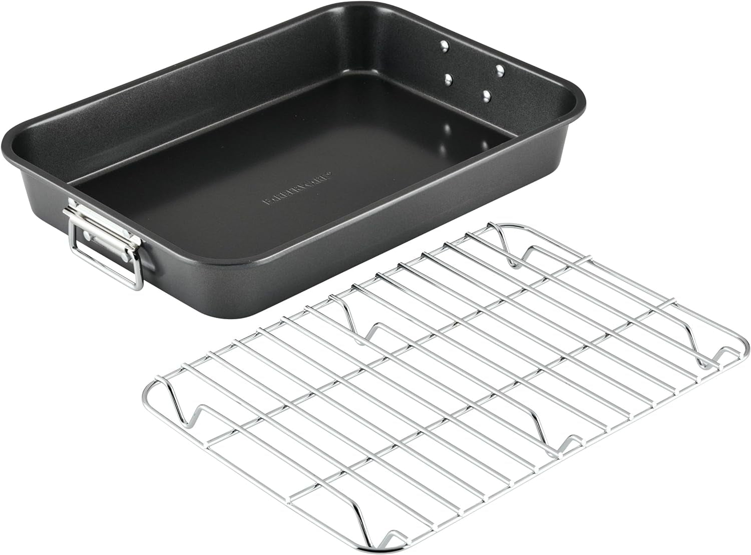 bakeware-nonstick-roaster-with-flat-rack-roasting-pan-with-rack-for-home-cooking-11-inch-x-15-inch-gray