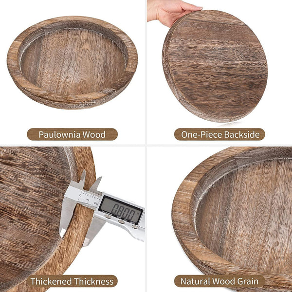 Wooden Tray for Coffee Table, Decorative round Candle Holder Plate | 11.2" Vintage Dining Table Centerpiece, Rustic Farmhouse Home Decor Serving Tray, Brown5