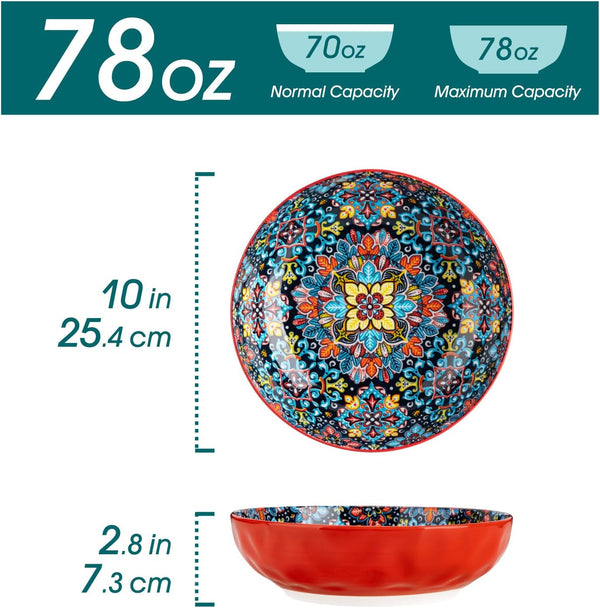 Large Serving Bowls,78 Oz Salad Bowls Set of 2,Serving Dishes-Red2