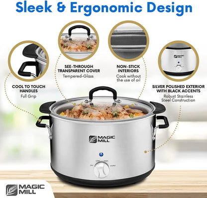Extra Large 10 Quart Slow Cooker with Metal Searing Pot & Transparent Tempered Glass Lid4