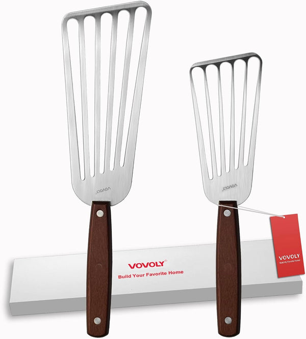 Fish Spatula Turner, Stainless Steel Slotted Spatulas Set - 3"X6"+4"X8"1