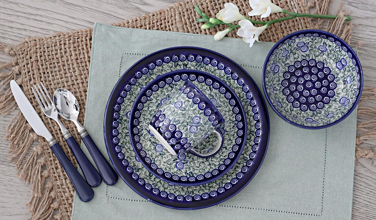blue-rose-polish-pottery-green-seaside-swirl-16-pc-dinnerware-set-4-place-settings-great-for-everyday-dining-casual-dining-or-as-formal-dinnerware