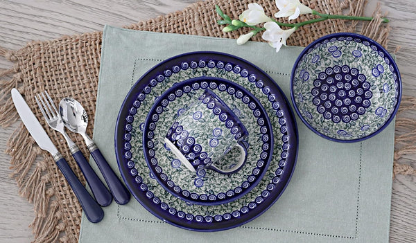 Blue Rose Polish Pottery - Green Seaside Swirl 16 PC Dinnerware Set - 4 Place Settings - Great for Everyday Dining, Casual Dining, or as Formal Dinnerware2