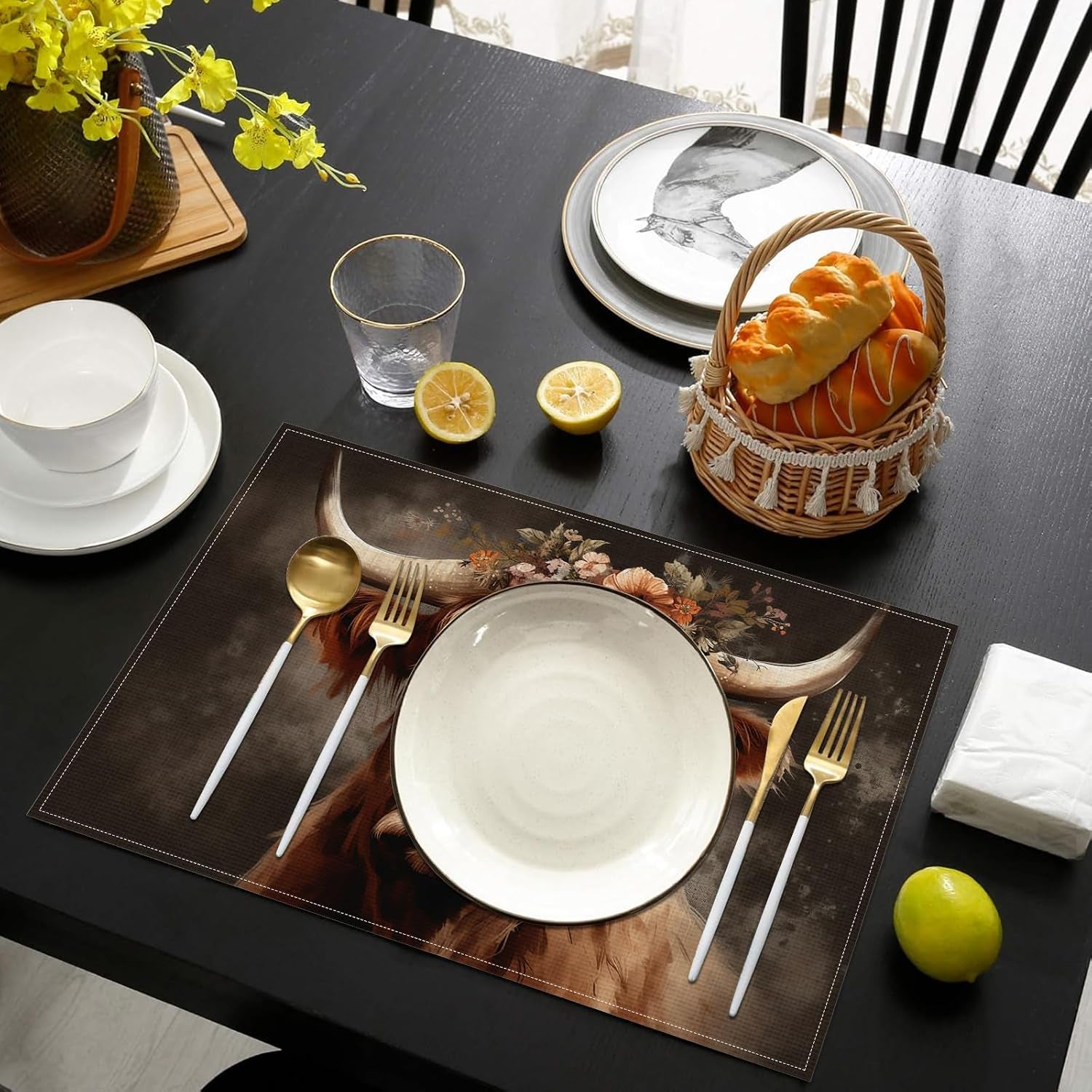 highland-cow-floral-placemats-set-of-6-washable-heat-resistant-table-mat-animal-linen-place-mats-for-party-kitchen-dining-home-decor-12x18-inch