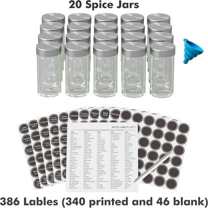 Revolving Spice Rack Set with 20 Spice Jars, Kitchen Spice Tower Organizer for Countertop or Cabinet -- Carousel Storage Includes 386 Spice Labels -- Desktop Rotating Seasoning Organizer5