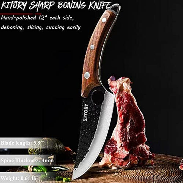 Butcher Knife for Meat Cutting, Hand Forged Viking Boning Knife with Ergonomic Wood Handle, High Carbon Steel Chinese Chef Knife for Camping, Outdoor, BBQ, Birthday Gift for Men7